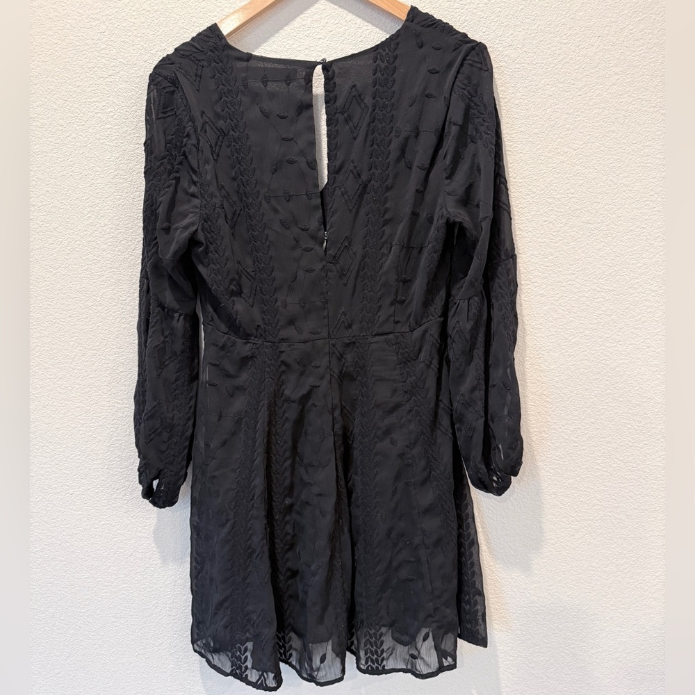 ASTR The Label Black Embroidered Dress L Boho Gothic WhimsyGoth Balloon Sleeve - Picture 6 of 9
